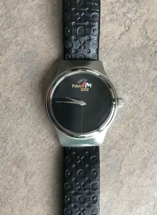 Casino Baden 2002 Poker Tournament Watch Black Leather Band Stainless Case B - O