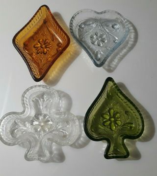 Indiana Glass Playing Cards Suit Candy/nut Dish Set Hearts Clubs Spades Diamond