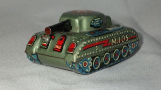Vintage M105 Friction Tin Litho Army Military Toy Tank Japan