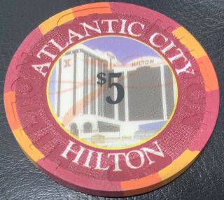Hilton Casino $5 Chip Atlantic City Jersey - Uncirculated