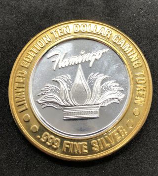 Vintage $10 Las Vegas Gaming Token Flamingo.  999 Fine Silver Coin