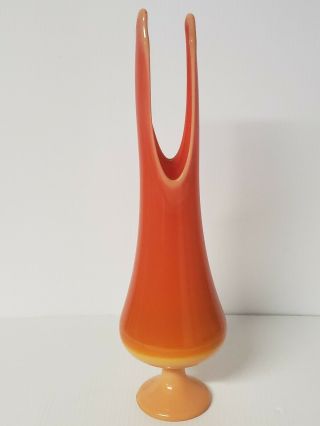 Vtg Mid Century L.  E.  Smith Bittersweet Orange Slag Glass Swung Pedestal Vase 17”