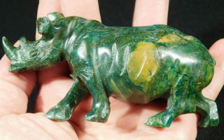 A Larger Deep Green Rhinoceros Or Rhino Verdite Sculpture From The Congo 215gr