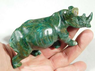 A Larger Deep Green Rhinoceros or Rhino VERDITE Sculpture From The Congo 215gr 2