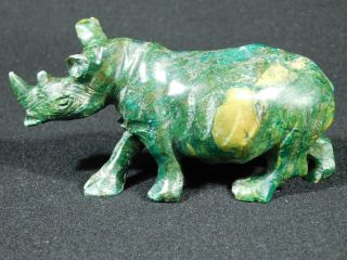 A Larger Deep Green Rhinoceros or Rhino VERDITE Sculpture From The Congo 215gr 3