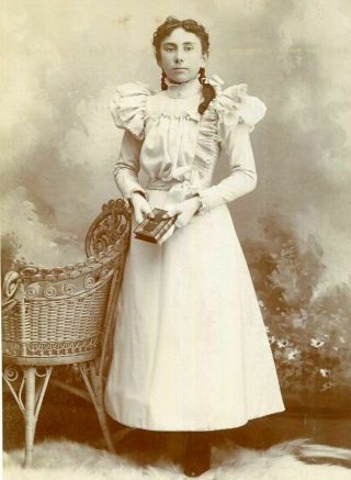 Antique Cabinet Photo Young Victorian Girl W Ruffled Dress & Chair North Dakota