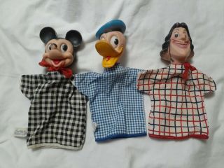 Vintage 1950s Gund Walt Disney Mickey Mouse Donald Duck & Capt Hook Hand Puppets