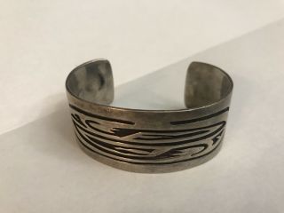 Vtg Hopi Sterling Silver Overlay Cuff Bracelet Estate Find Nr