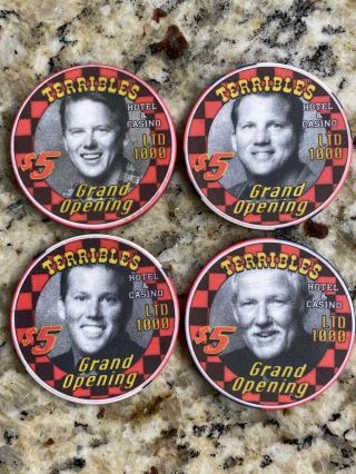 Terribles Las Vegas Set Of (4) Grand Opening $5 Casino Chips / Uncirculated
