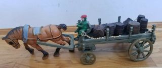 Hubley Kenton Vintage Cast Iron Horse Drawn Green Chains Cart Barrels