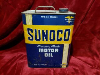 Vintage Sunoco Motor Oil 2 Gallon Can Sun Oil Co Philadelphia Pa Mercury Made
