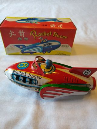 Rocket Racer Toy Vtg Pressed Steel Mf 735 1960 Litho Friction Powered Rocketship