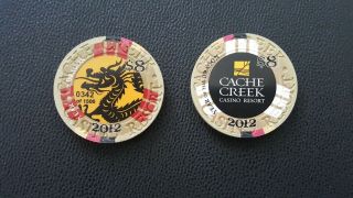 2012 Cache Creek Year Of The Dragon $8 Casino Chip Unc Chip Number Is Different