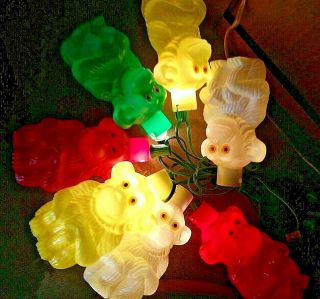 Vintage Plastic Blow Mold Monkey String Patio Party Lights Noma 7 Light Bulbs