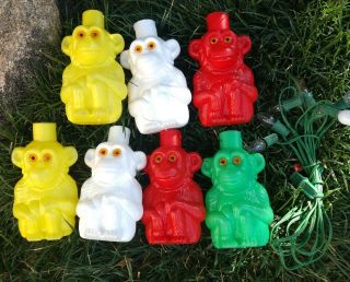 Vintage Plastic Blow Mold Monkey String Patio Party Lights NOMA 7 light bulbs 2