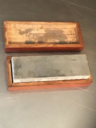 Vintage Sharpening Stone In Wooden Box 6 Inch Made In Usa Signed