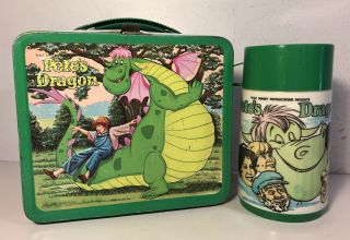 Vintage Pete’s Dragon Movie Metal Lunchbox Aladdin Walt Disney W Thermos