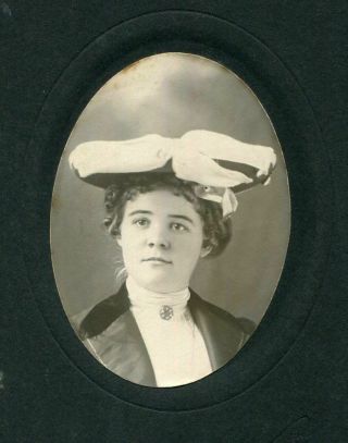Antique Matted Photo Lovely Young Woman W Large Stylish Hat Osage Iowa