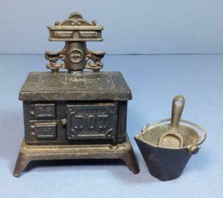 Vintage Miniature Cast Iron Stove Coal Bucket Scoop Dot 4.  25h Dollhouse