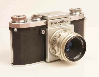 Vintage Praktiflex Fx Slr Film Camera With Zeiss Tessar 50mm F:2.  8 Lens & Box