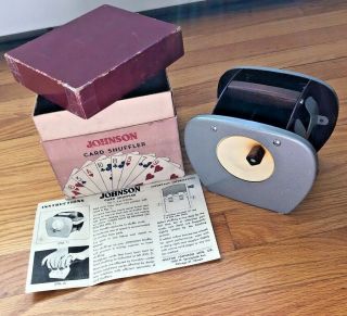 Vintage Johnson Card Shuffler Hand Crank Card Shuffler W/ Box