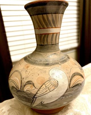 Mexican Tonala Pottery Vase Hand Made And Painted 7” Tall