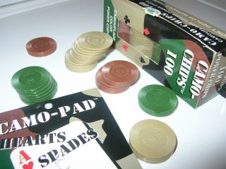 200 Plastic Military Camoflauged Poker Chips With 2 Army Camo Note Pads