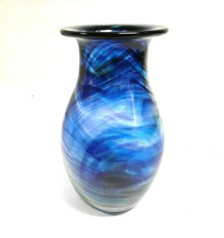 Large Blue Hand Blown Vintage Glass Vase Hartley Wood Centenary Collectible (c1)