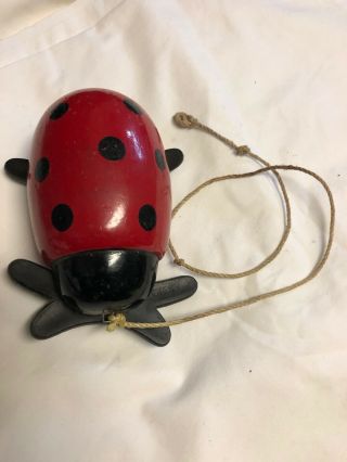 Vintage Brio Wooden Ladybug Pull String Toy Made In Sweden 1950’s