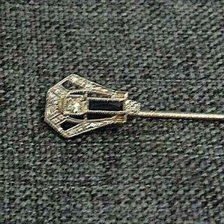 Vintage Sapphire And Diamond Stick Pin 14k White Gold