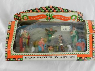 Vintage Miniature Hand Painted Nativity Figure Set Play Set 12 Pc