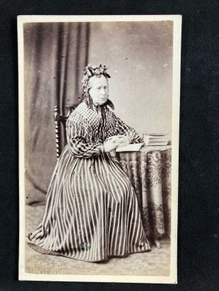 Victorian Carte De Visite Cdv: Lady Striped Dress Check Shawl: Brunton