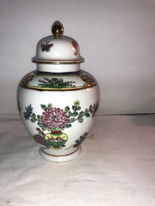 Vintage Acf Japanese Porcelain Ware Ginger Jar With Lid Decorated In Hong Kong