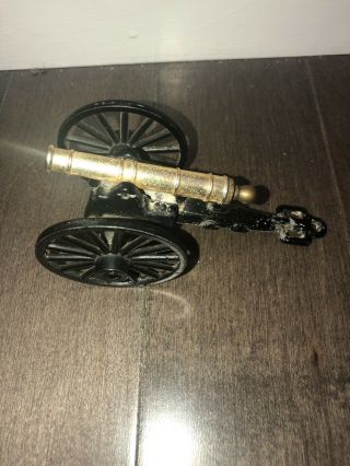 Vintage Civil War Style Brass & Cast Iron Cannon Made In Italy Military Decor