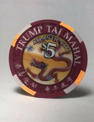 Trump Taj Mahal: $5 Casino Chip - Year Of The Dragon - W/protector