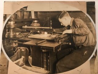 Antique Occupational Photo On Board Machine Shop Industrial