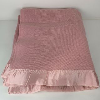 Fieldcrest Usa Made Waffle Weave Satin Edge Blanket Pink Vtg 88 X 82 Full Double