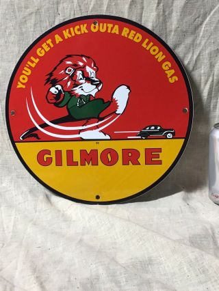 1939 Vintage Gilmore Gasoline Porcelain Sign Gas Station Pump Plate Motor Oil