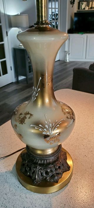 Vintage Hollywood Regency Mid Century Gold Glass Brass Table Lamp
