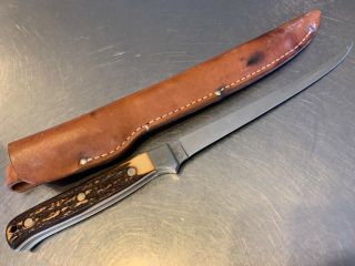 Vintage Uncle Henry Schrade,  Usa 167 Fishing Fillet Knife With Leather Sheath
