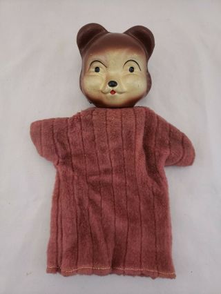Vintage 1930s Teddy Bear Hand Puppet Happy Composition Head