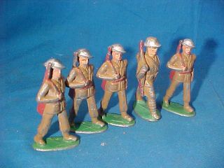 5 - 1930s Barclay Cast Metal Us Army Soldiers Marching W Rifles Orig Paint