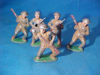 5 - 1930s Barclay Cast Metal Us Army Soldiers W Bayonet - Gernade,  Orig Paint