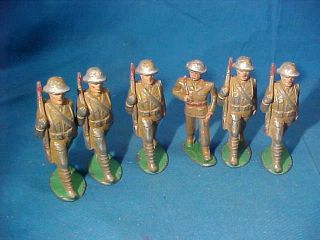 6 - 1930s Barclay Cast Metal Us Army Marching Soldiers W Orig Paint