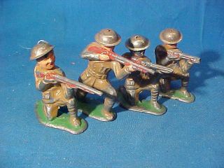 4 - 1930s Barclay Cast Metal Us Army Kneeling Riflemen Soldiers Orig Paint