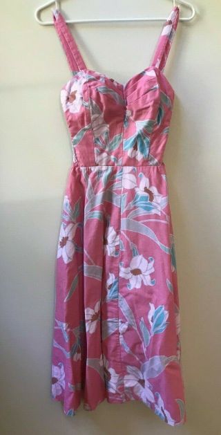 Vintage Aloha Sun Fashions Of Hawaii Honolulu Dress Pink Floral Size 8