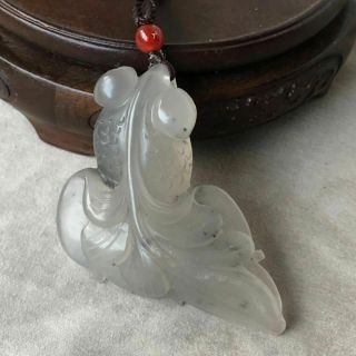 Hand Carved 100 Natural Jinsi Jade Goldfish Pendant Necklace Gift