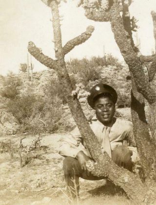 J306 Vtg Photo Wwii Era Military Man Uniform,  Black Americana C 1940 