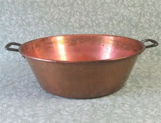Vintage Stamped French 15 " Copper Jam Pan Cook Pot Sink Bowl 1.  2 Kg Iron Handles