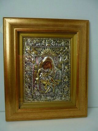 Vintage Holy Icon Metal With Silver And Gold 24k With Certificate Made In Greece